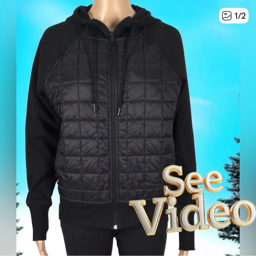 👛 (ANY 2/$25)Old Navy Black Quilted/Puffer Front Hoodie With Fleece Arms & Back
